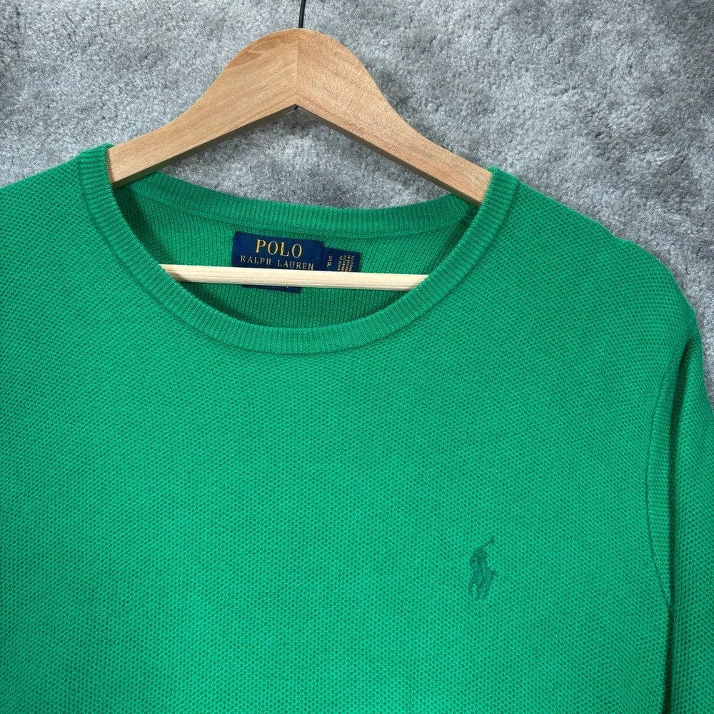 Polo Ralph Lauren Sweater Mens Small Green Pima Cotton Textured Knit Crewneck